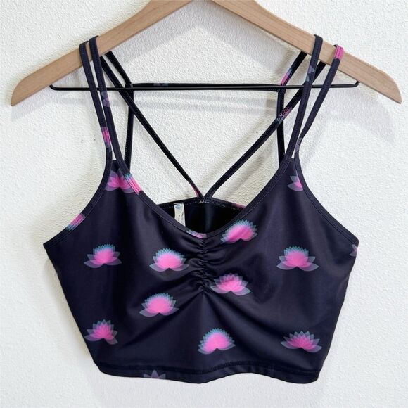 Free People Movement Bra Womens Large Black Floral‎ Wireless Lounge Coastal Yoga - Picture 1 of 16